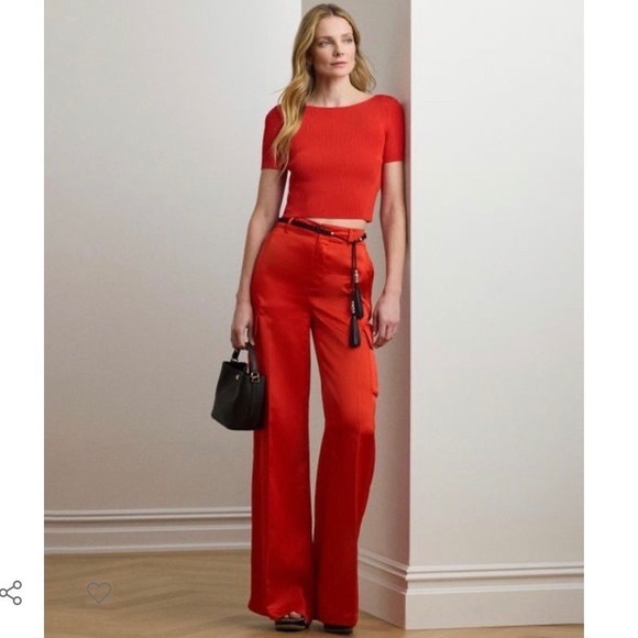Lauren Ralph Lauren Pants - Lauren Ralph Lauren Satin Charmeuse Wide-Leg Cargo Pants Bright Vermilion 8